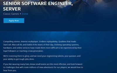 暴雪招聘资深软件工程师，暗黑破坏神2重制版或即将启动